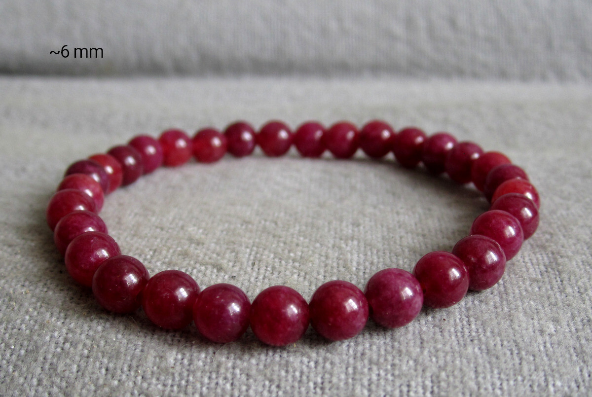 Deep Red Tourmaline (Rubellite) Bracelet • Approx Ø 6mm / 15-20cm • Elastic