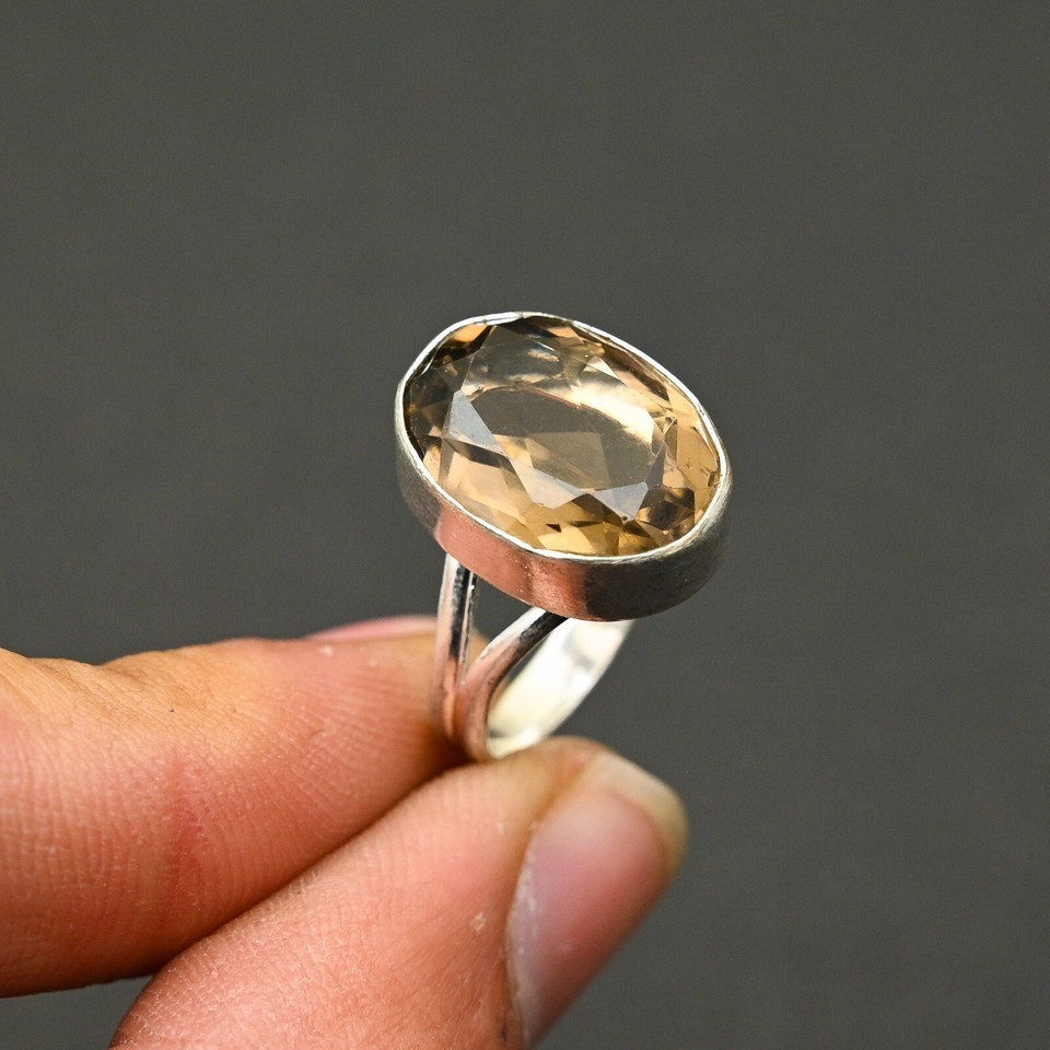 Smoky Quartz Ring Solid 925 Silver Handmade Anxiety Lovely Ring All Size SR754