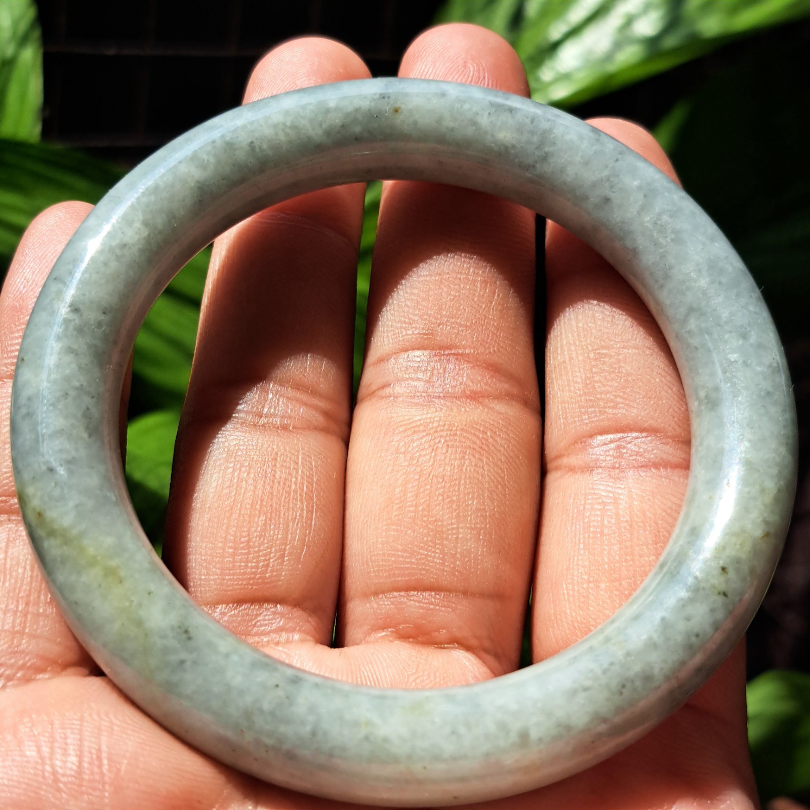 Natural Burmese Jadeite Bangle Handcrafted Gray Yellow Moss Black 58mm BG14A