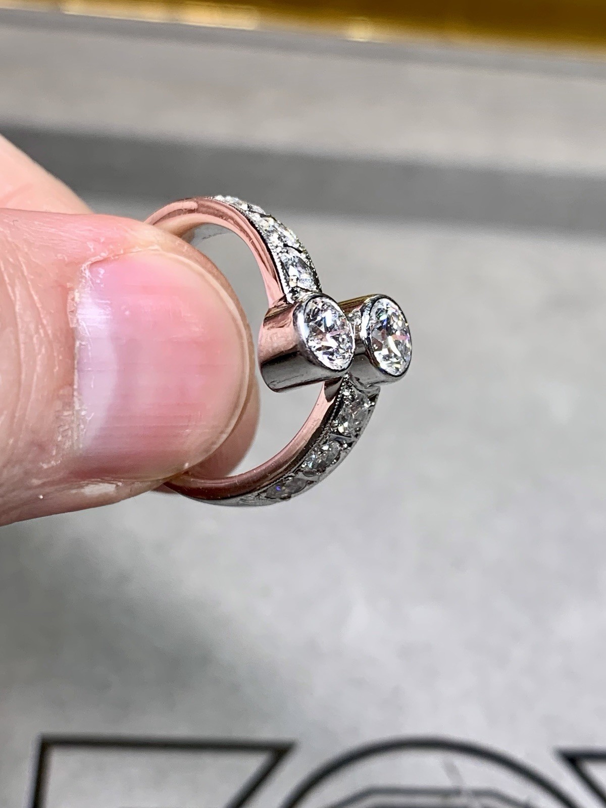 Estate Heavy Platinum Bezel Set Diamond Bypass Cocktail Ring G Vs