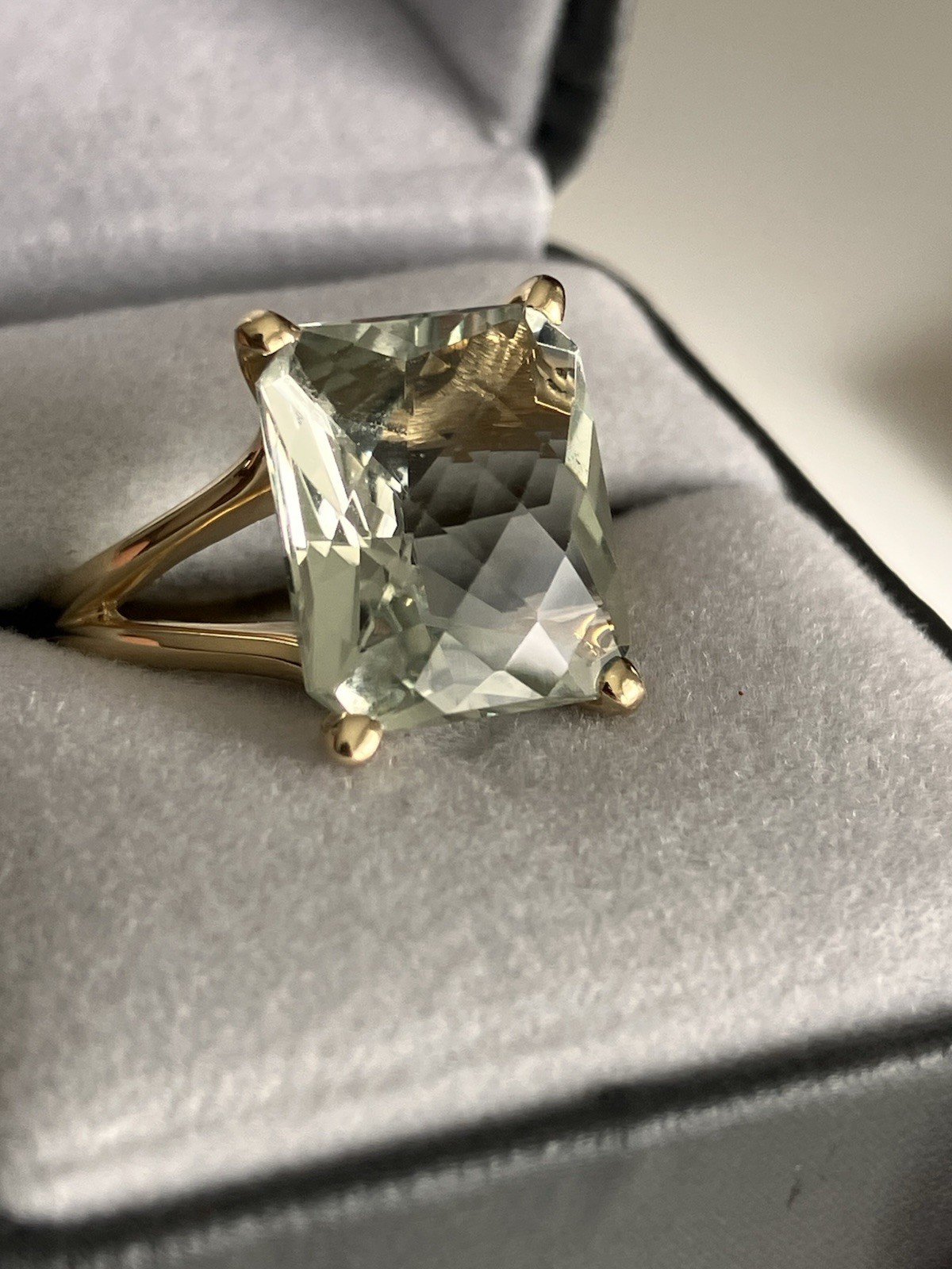 Effy 14K Gold Green Amethyst Cocktail Ring Large 13.9mm Cushion Cut Size 7, 7g