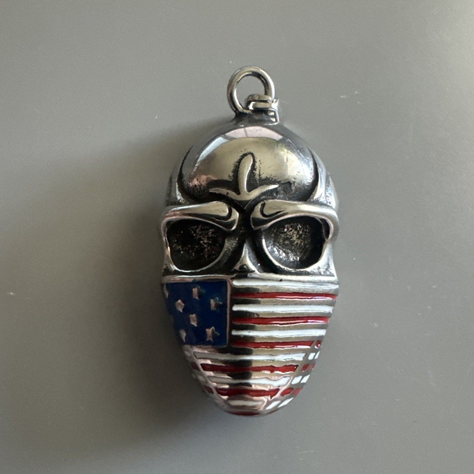 Flag Face Bandana Skull Pendant Stainless Steel on Cuban Link Chain U.S.A. Gift