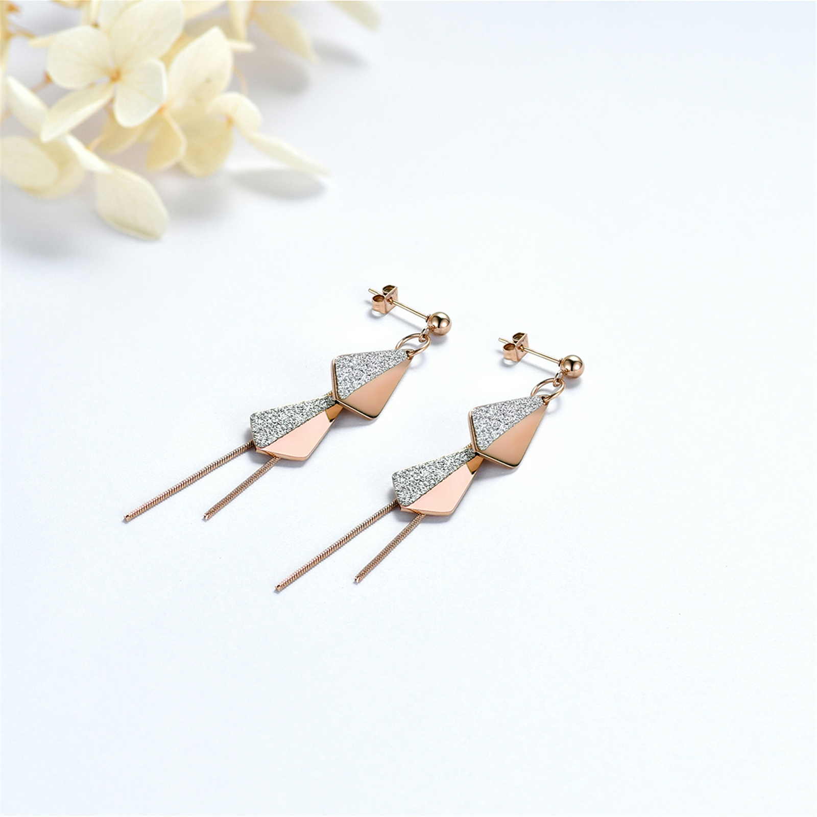 2pcs Women’s Stainless Steel Geometric Long Tassel Chain Drop Dangle Earrings