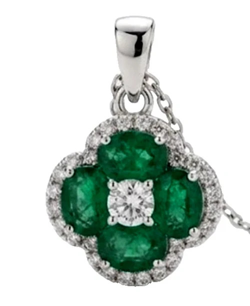 3.17 Ct Oval Cut Emerald Pendant Wedding Pendant 14K White Gold