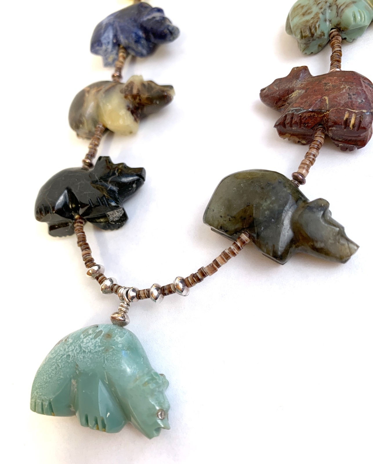 Zuni Fetish Necklace w/ Large Bears by Debra Gasper, Ray Tsethlikai / Multistone