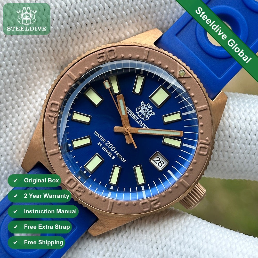 STEELDIVE SD1962S Mens Bronze 41.9mm 200M Automatic Dive Watch NH35 Blue