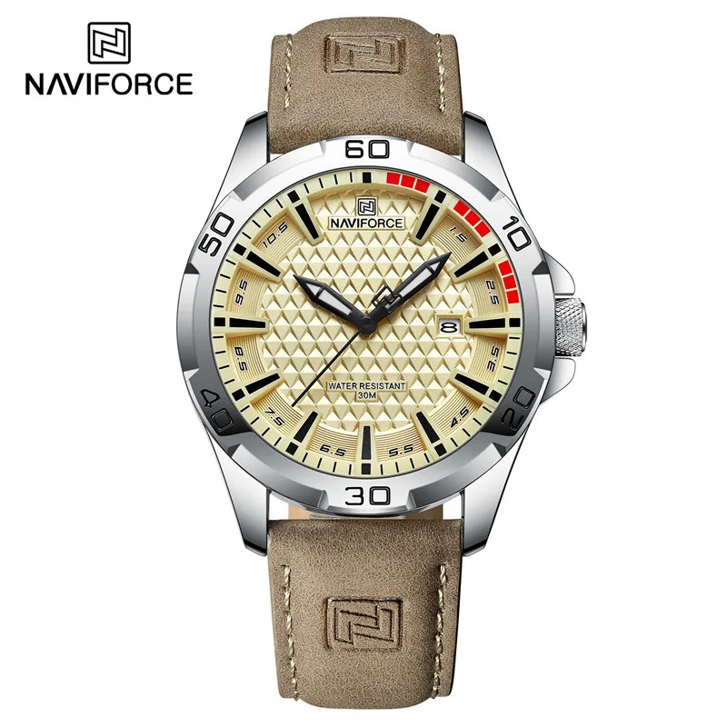 NAVIFORCE Men’s Business Watch Luxury Leather Band Quartz 30M Water Resistant
