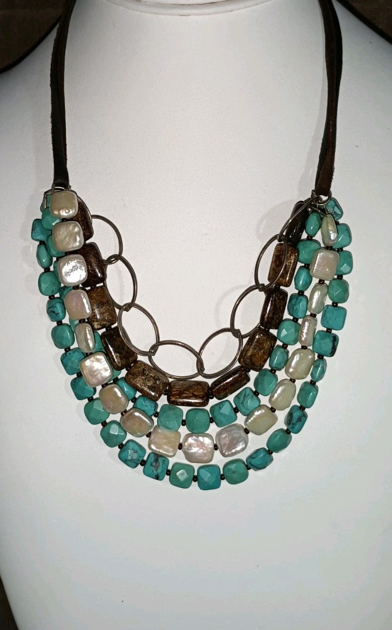 CLP Jewelry Studio Bronzite Turquoise Pearl Sterling Silver Beaded Necklace