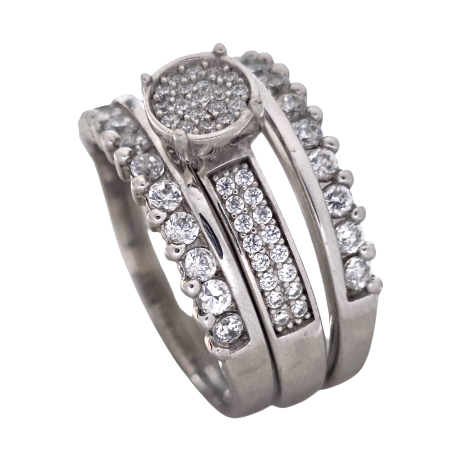 Gorgeous Sterling Silver White Stone Stacking Size 9 (3) Ring Set 8.6gr #3782
