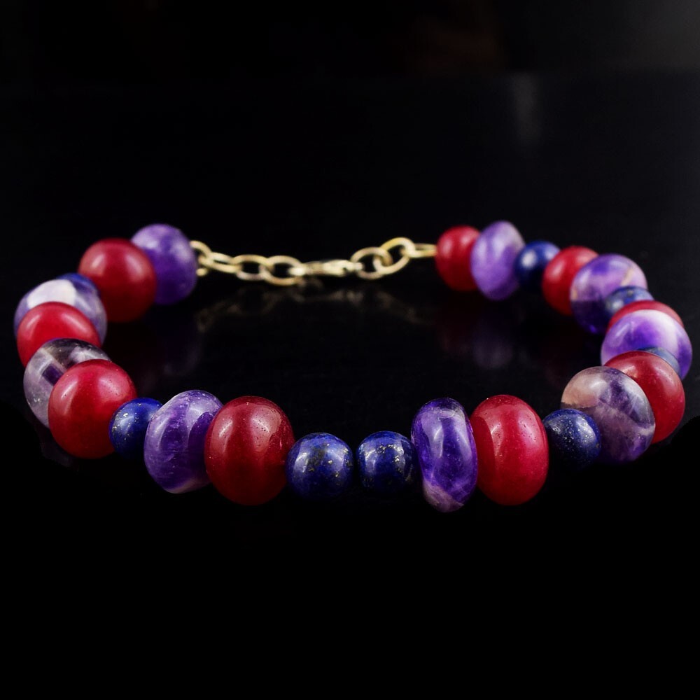190.00 Cts Ruby, Lapis Lazuli & Amethyst Beaded Wonderful Bracelet VK 45 E651