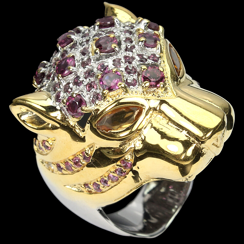 925 Sterling Silver Ring Marquise Citrine Rhodolite Gemstone Jewelry Tiger Size
