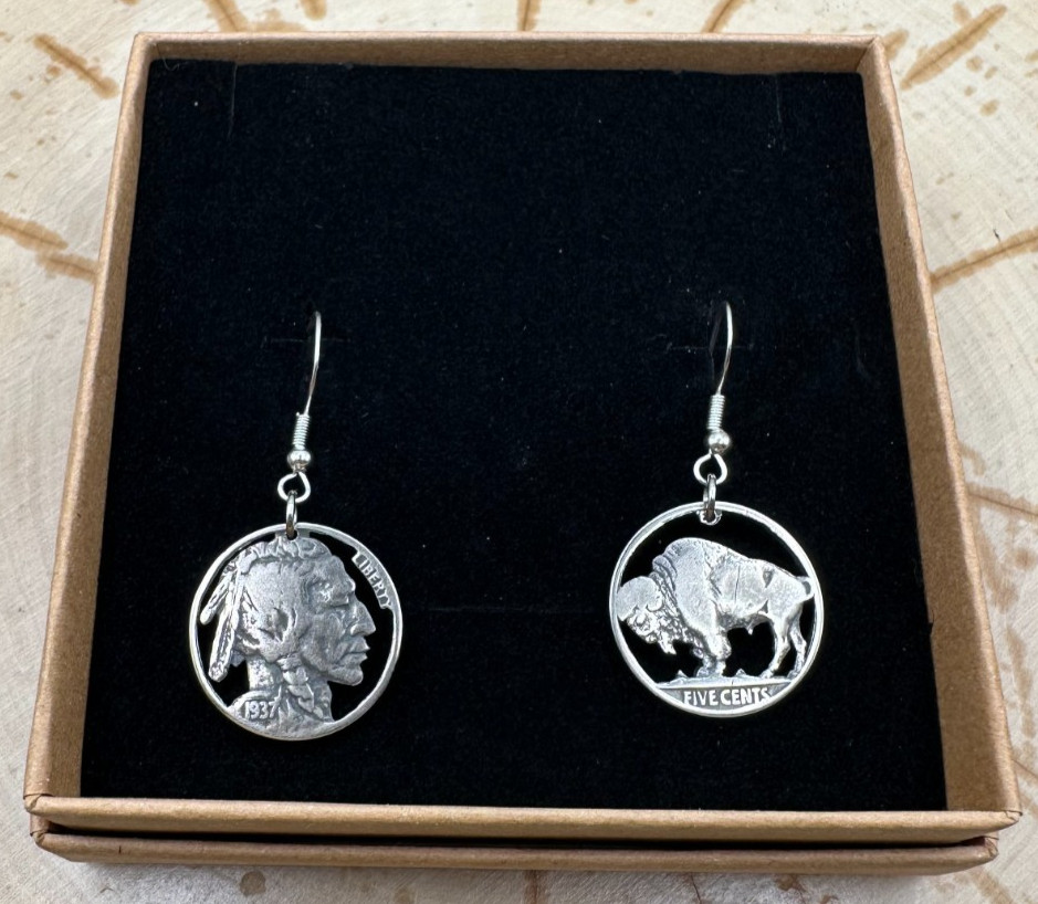 U.S. Buffalo Nickel Hand Cut Coin Earrings Jewelry Sterling Hooks NEW