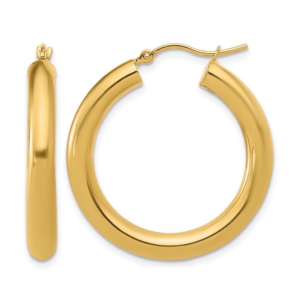 10K Yellow Gold Polished Lightweight Round Shape Hoop Earrings Gift For Mom