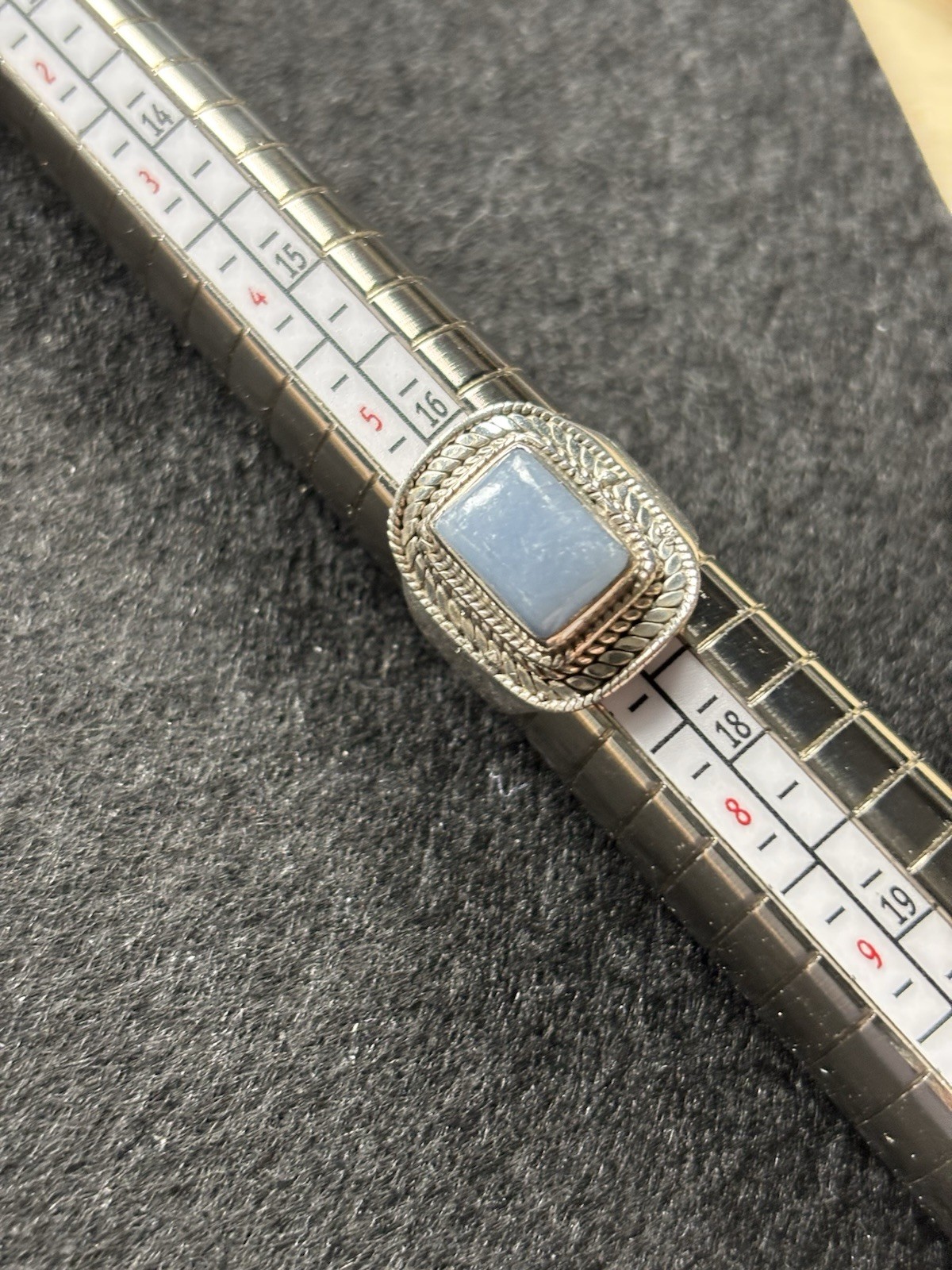 Silver (stamped 925) Square Blue Quartz Set Cocktail Signet Ring Size 7
