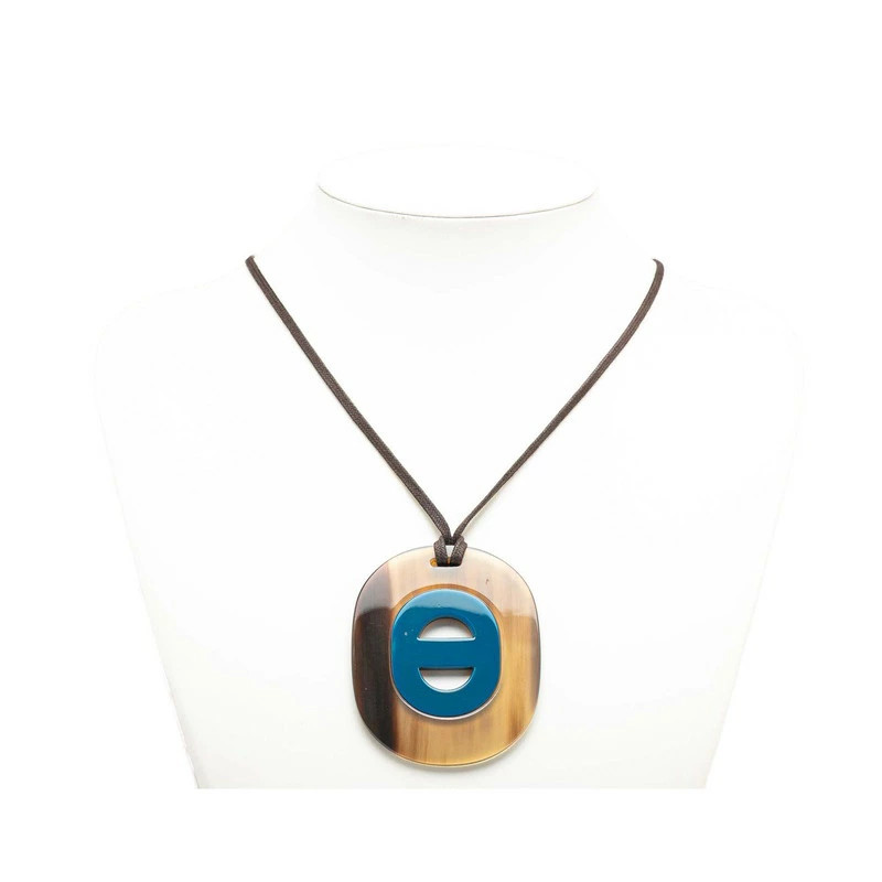 Hermes Fidelio Necklace Brown Blue Buffalo Horn Women’s 26.6in 2.4×2.8in