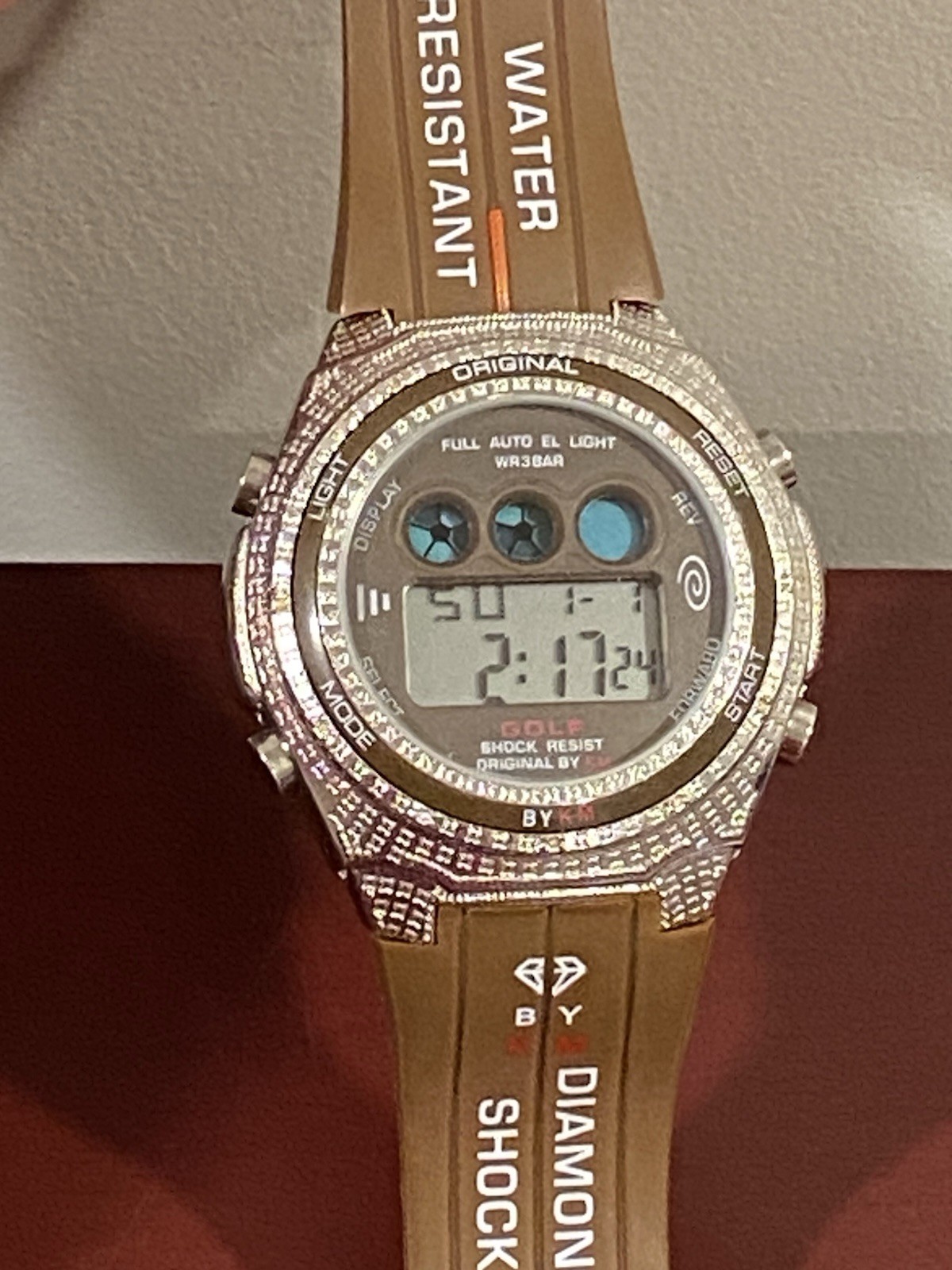 King Master Men’s Digital Brown Diamond Shock Watch KM528 Chron Date New Battery