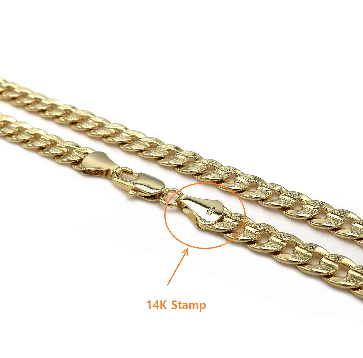 8mm 12 Piece Diamond cut Concave Cuban link Chain 8″ 20″ 24″ 30″ 14k Gold Plated