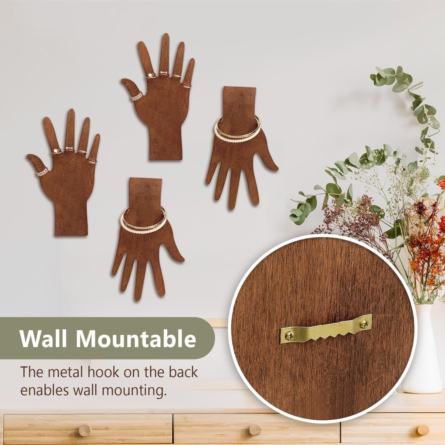 6-Piece Wood Jewelry Display Set – Wall Mount or Standalone Hands