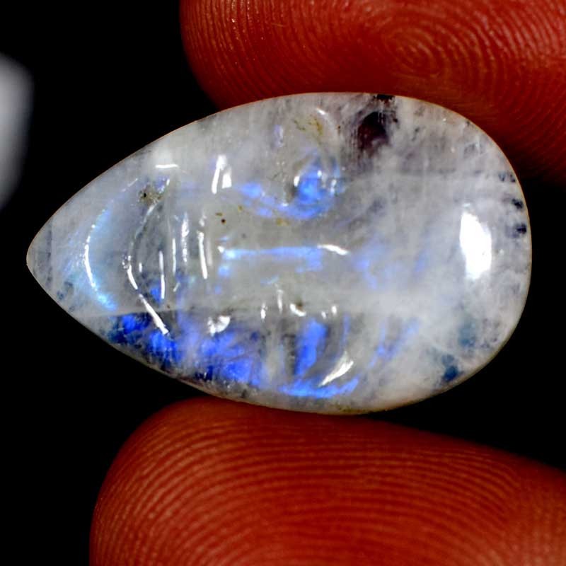 16.10Cts. Natural Rainbow Moonstone Carving Pear Cab Gemstones 15x. 24x. 04mm