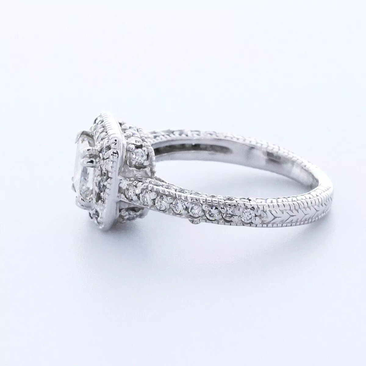 Side Stone Engagement Ring Halo 14K Gold 1.83 CT Radiant Natural Diamond E SI2