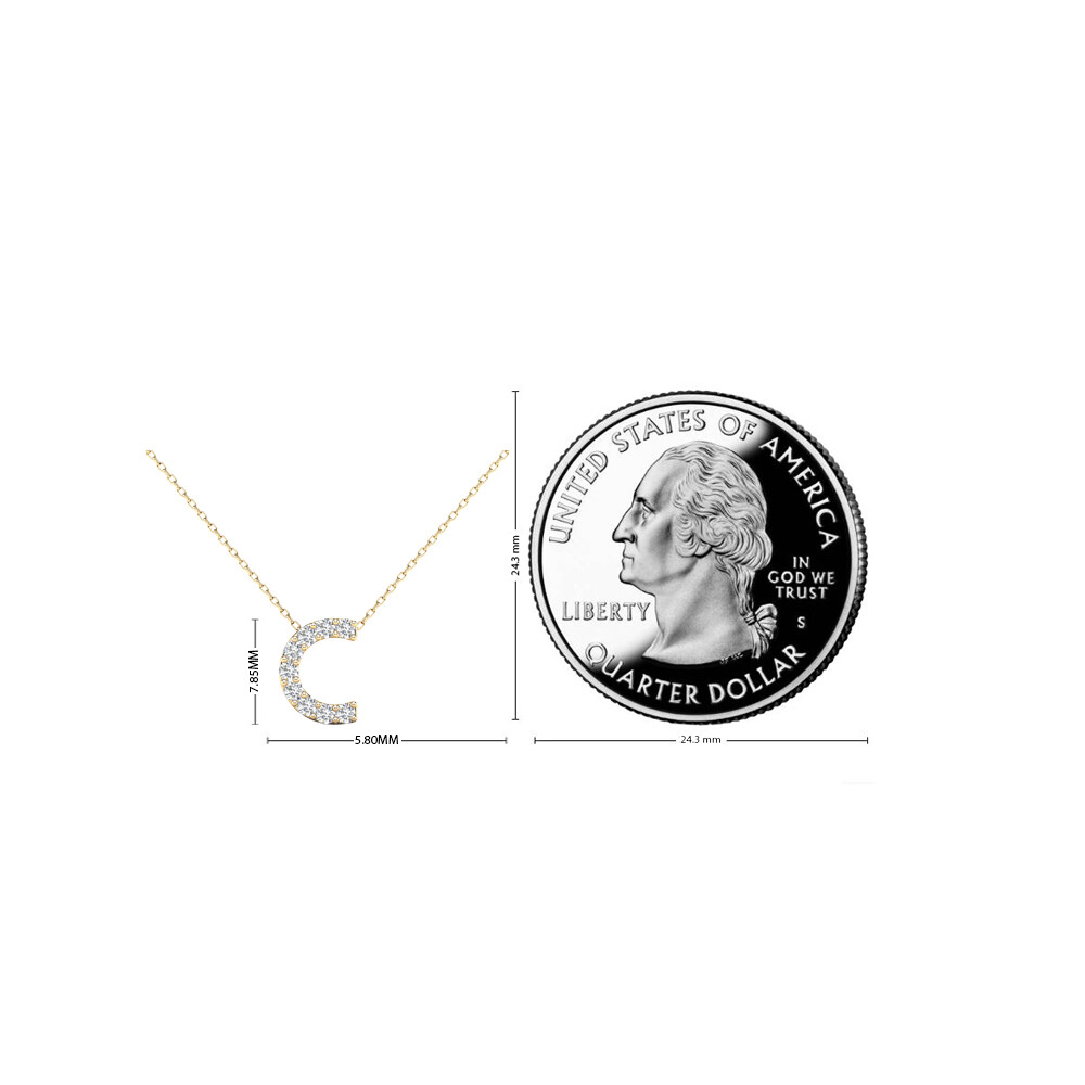 0.09 Ct Natural Diamond Initial “C” Pendant Necklace In 14K Yellow & White Gold