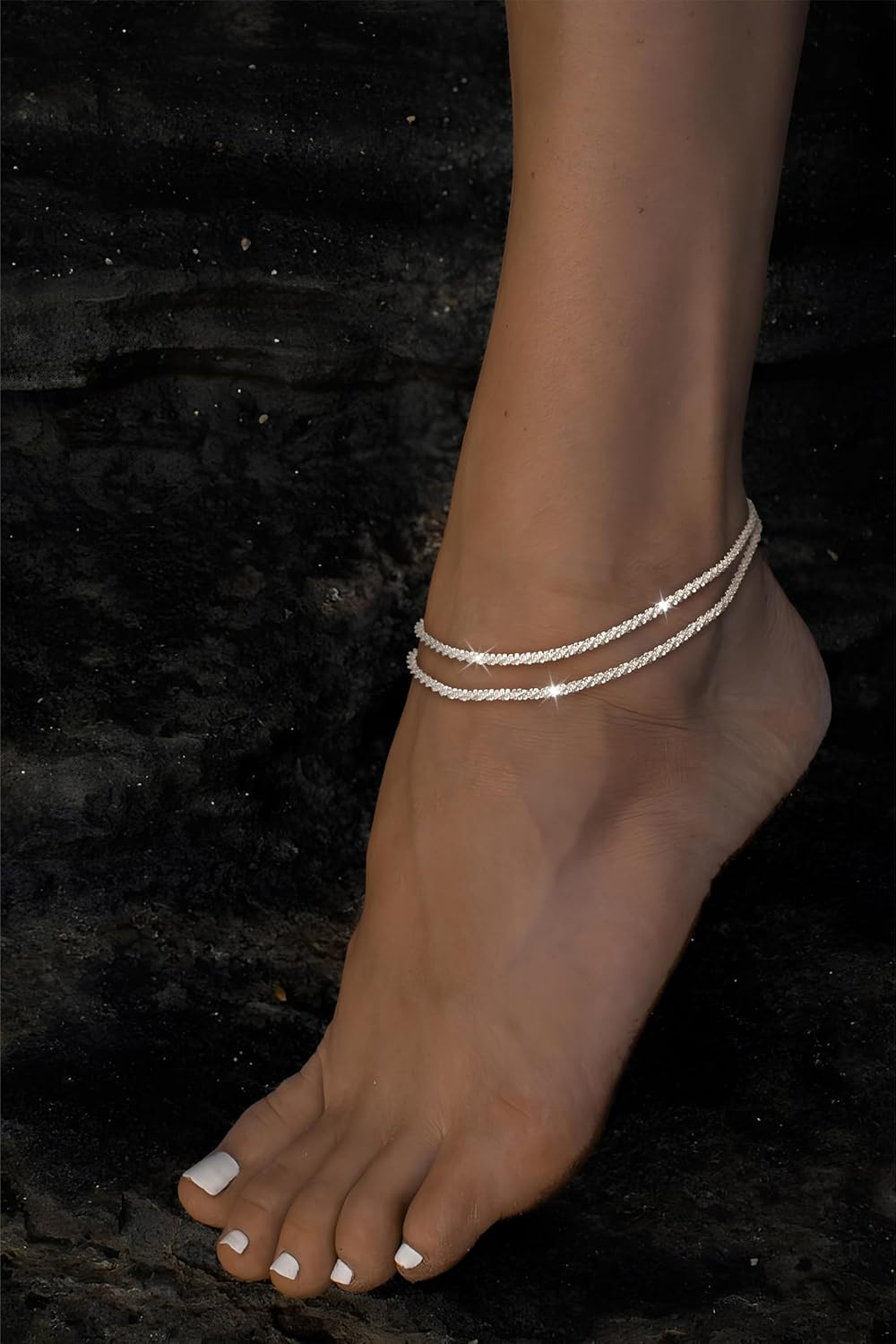 Silver Ankle Bracelets for Women – Waterproof Anklets Trendy Sterling Silver Pla