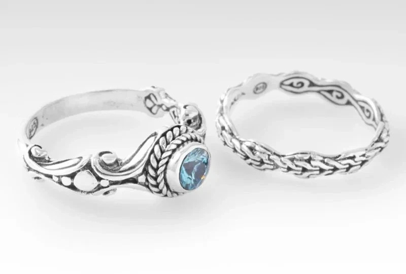Sarda Love One Another Ring Sz. 8 Set of 2 in Blue Zircon #30
