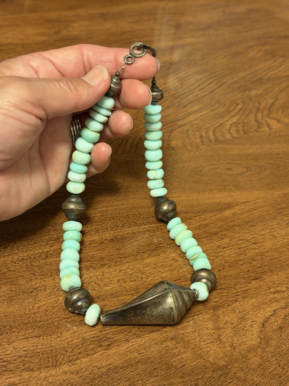 Peruvian Blue Opal Sterling Silver 925 Coastal Nautical Conch Shell Necklace