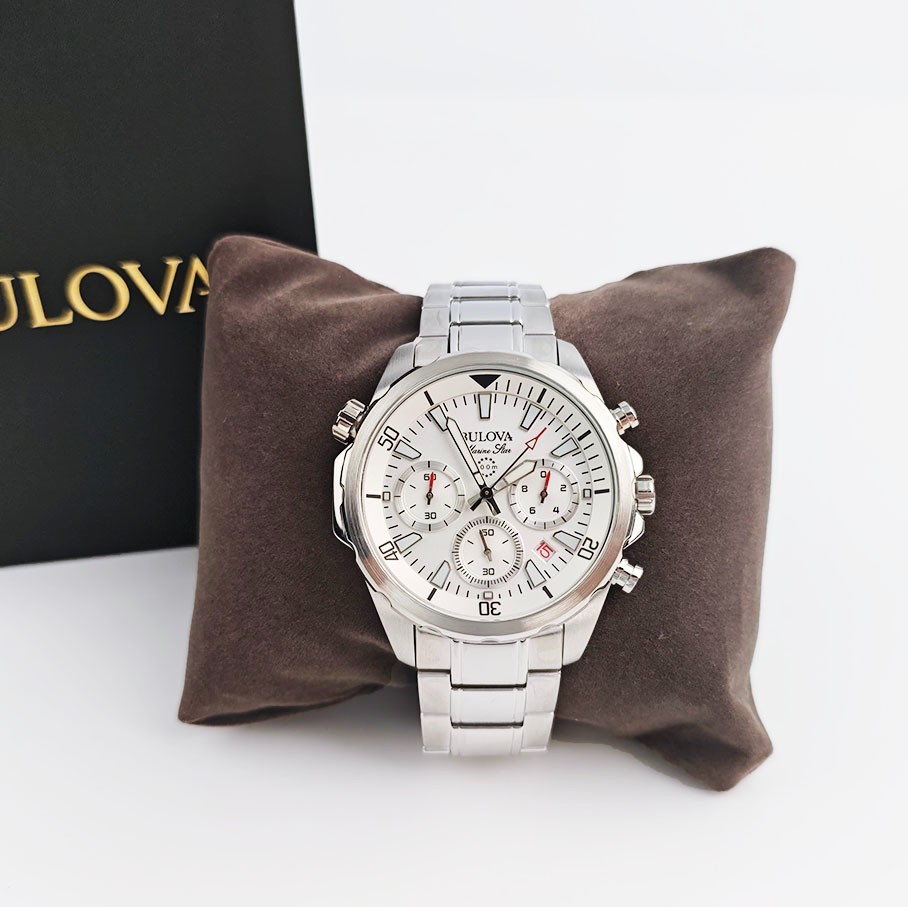 Bulova Men’s Marine Star 6-Hand Quartz Watch 96B255 White Dial 43mm With Box