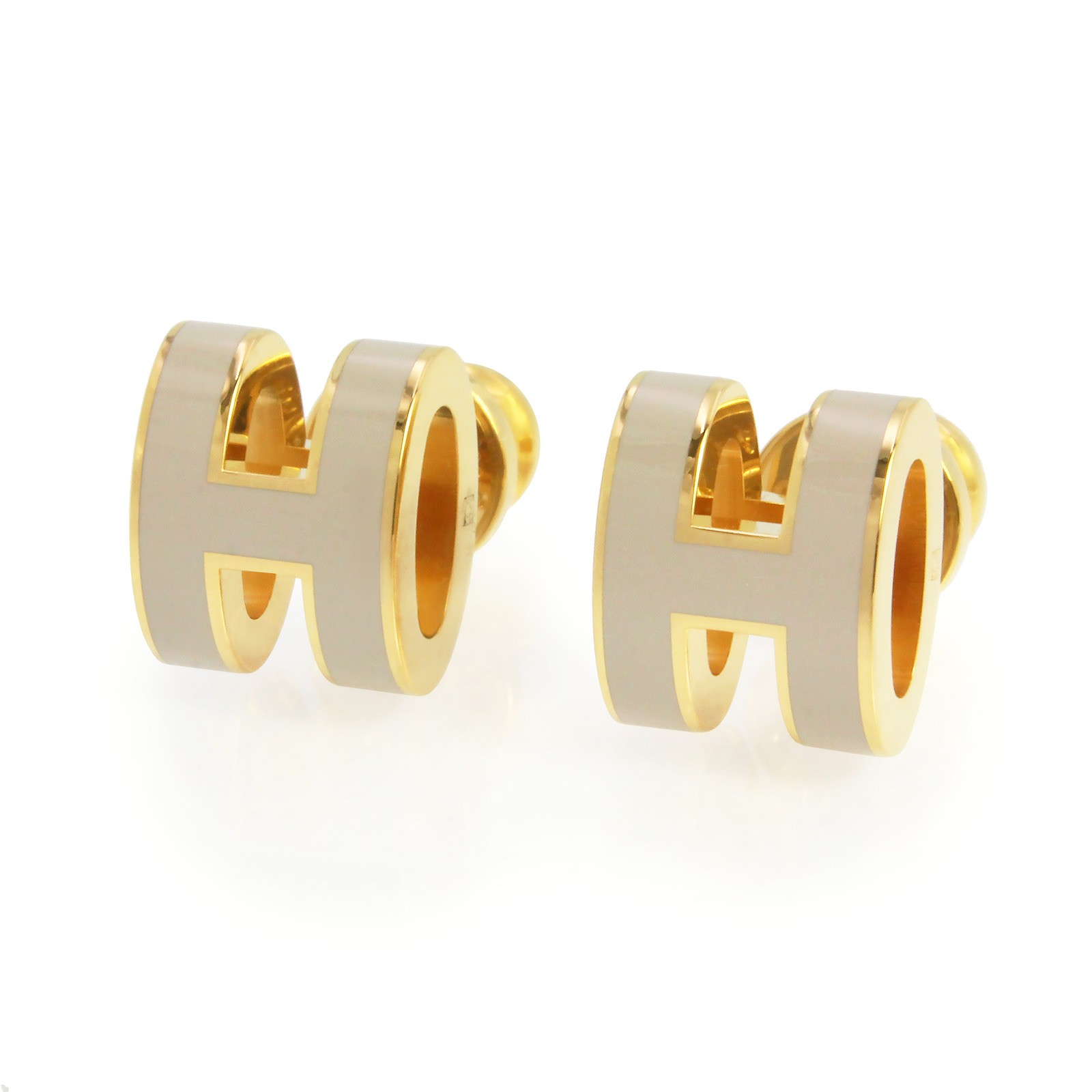 HERMES Pop H Mini Pop H lacquered metal, Marron Glace & Earrings