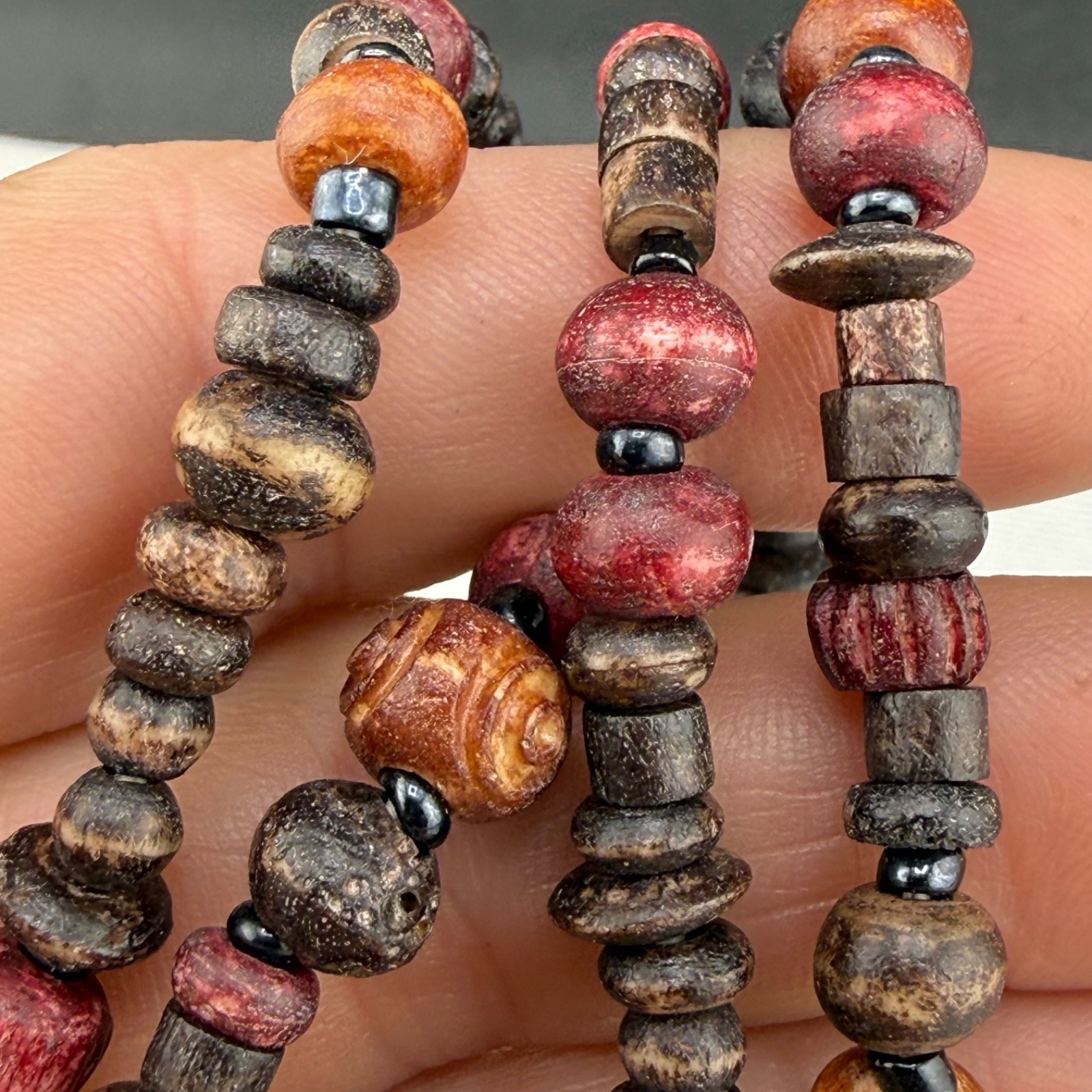 Vintage Boho Beaded Necklace Stone Acrylic Resin Metal 36”