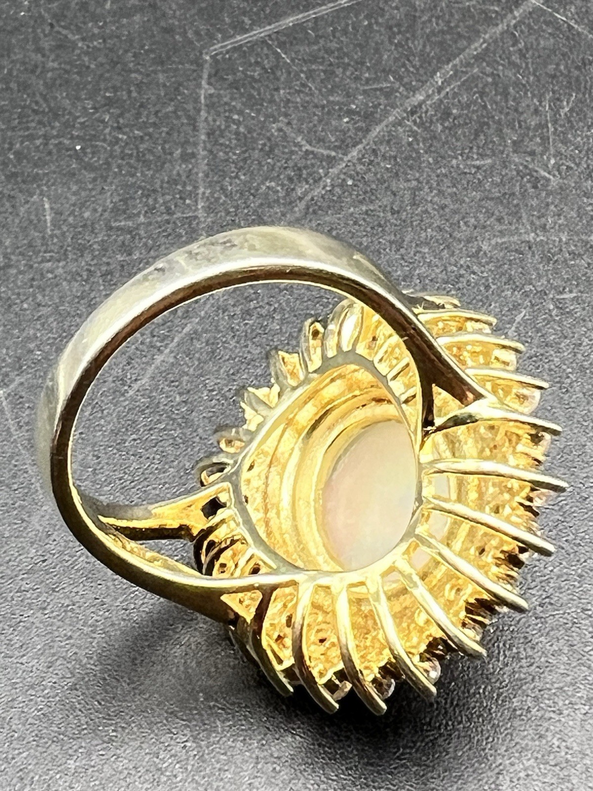 Opal and Cubic Zirconia GP Sterling Silver Ring – sz 5 – TW 6.8 gr – Item #1046