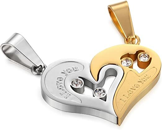 Stainless Steel Men Women Lover Couple Necklace I Love You Heart Shape Pendant