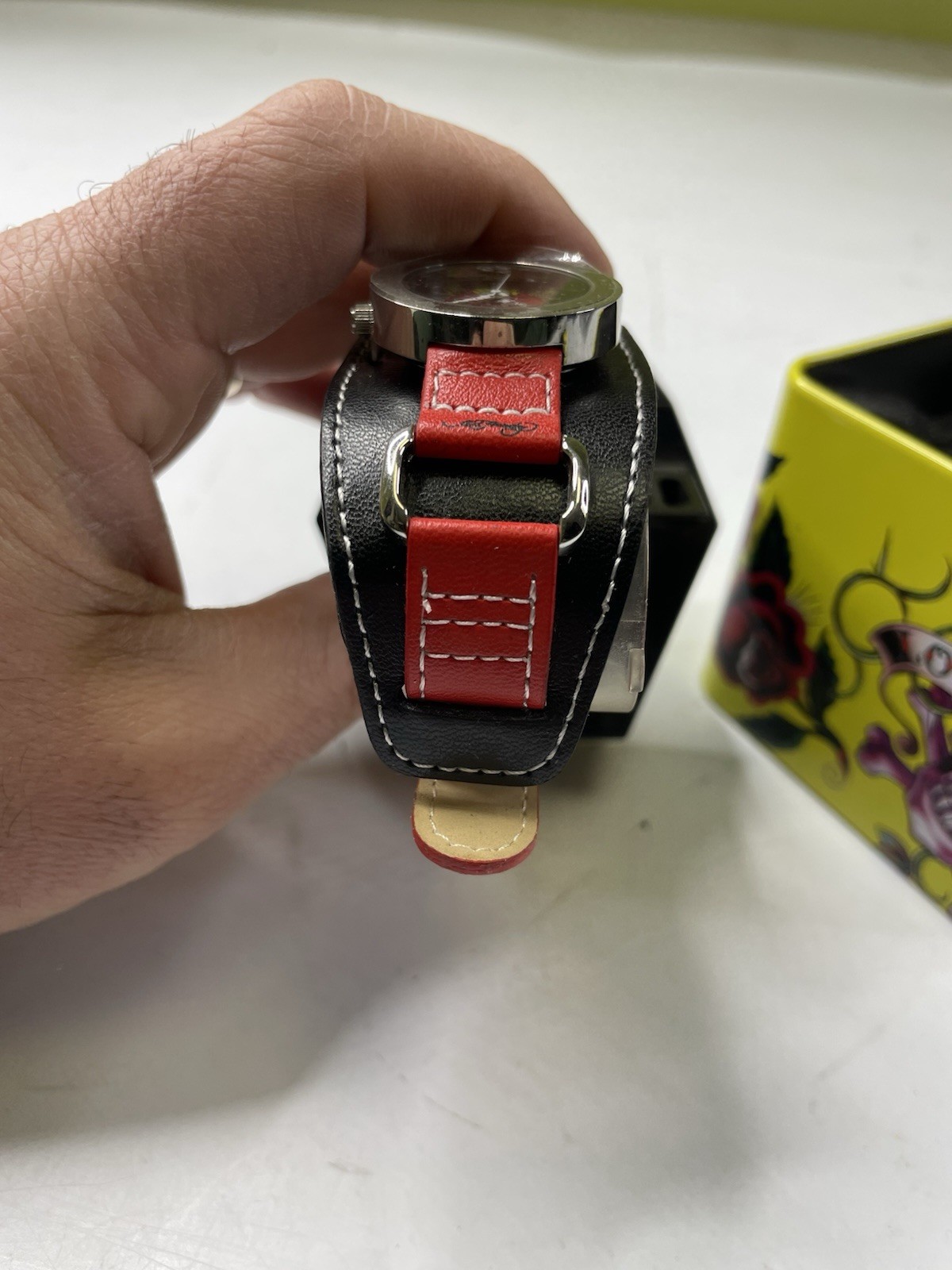 Vintage Y2K Ed Hardy Vintage Watch Leather Red Black Gladiator HT TI 0001 Tick