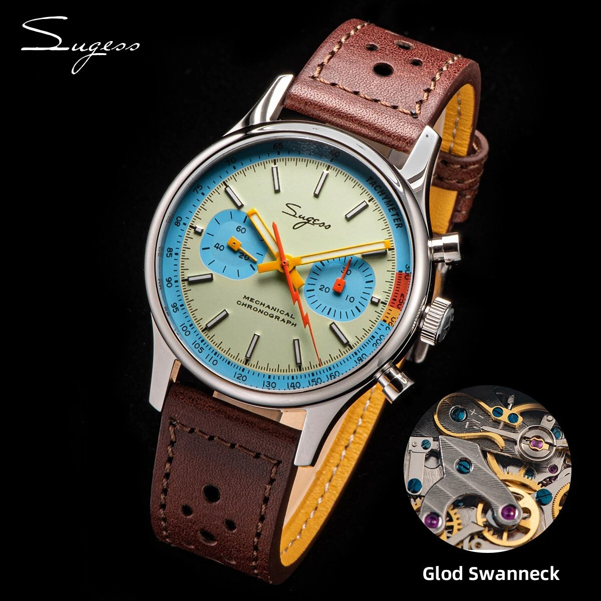 1963 Seagull Sugess Panda 40mm Light Blue V2 Racing Chronograph Sapphire ST1901