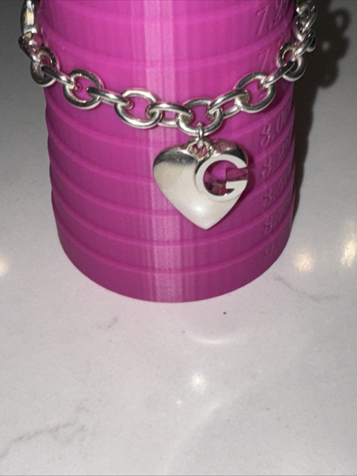 Auth GUCCI HEART CHARM *G* .925 STERLING SILVER Chain Bracelet 7.5”