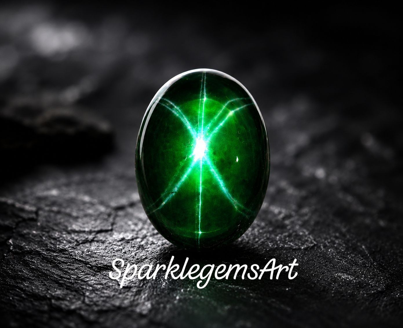 34Ct Natural 6 Rays Star Green Sapphire Gemstone Cabochon cut Sapphire