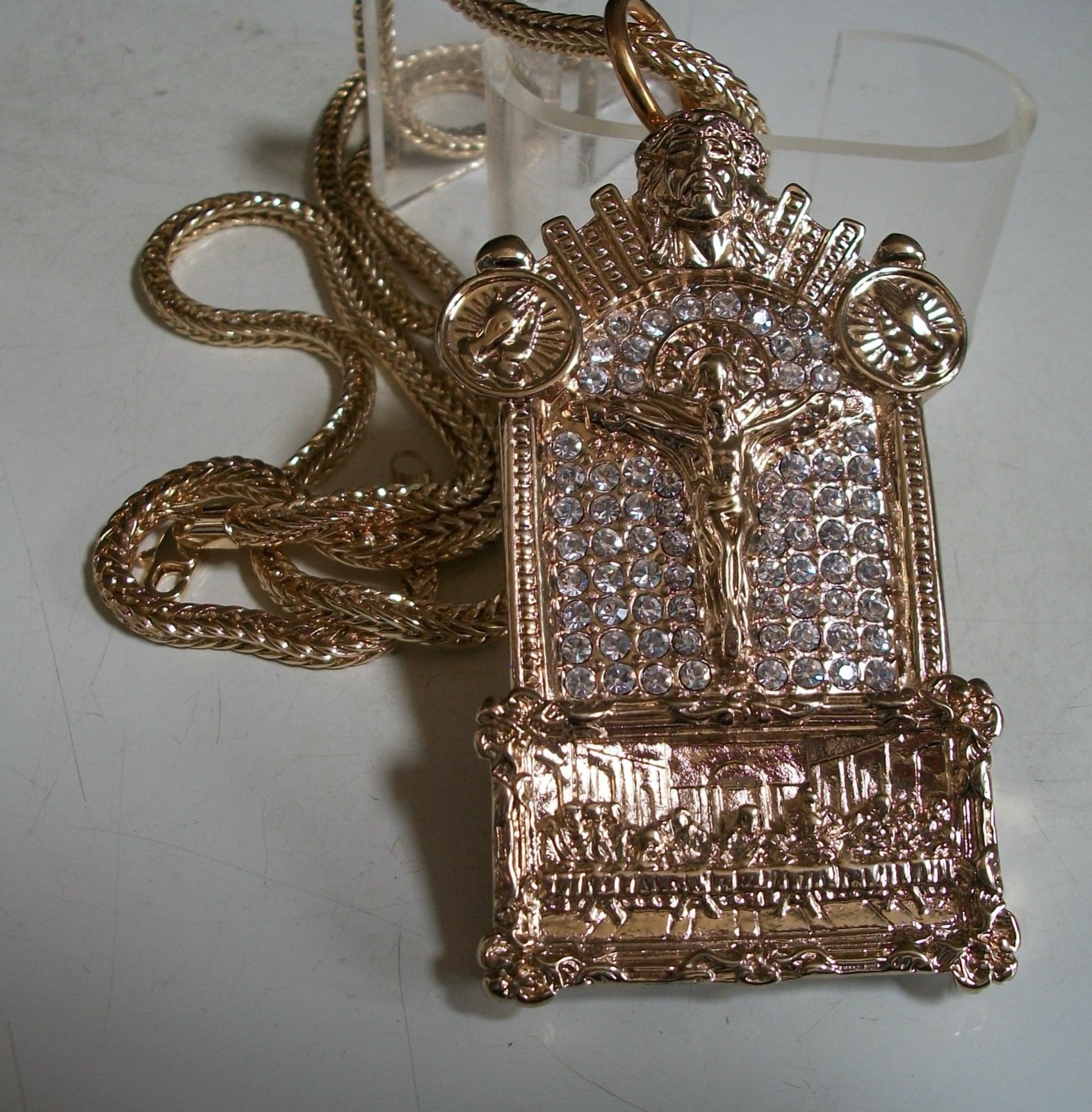 Men’s Gold Finish Stone Fashion Last Supper Dressy Hip Hop Chain & Charm