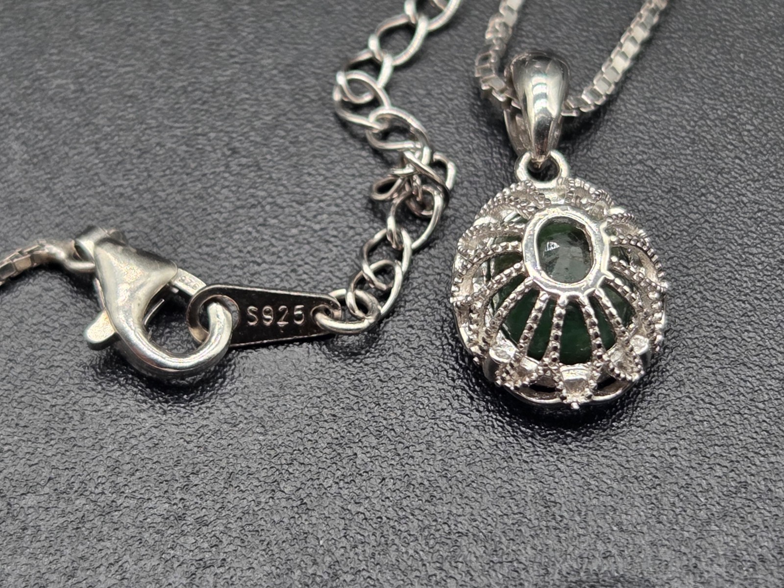 925 Silver Filigree Colombian Emerald Necklace Delicate Petite Intricate Lace