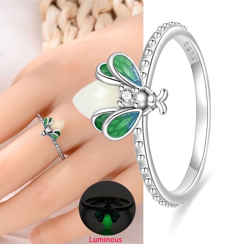 KUNSIR 925 Sterling Silver Glow in the Dark Firefly Ring for Women Gifts for Her