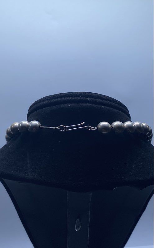 Bead Necklace with 900 Silver Beads and Base Metal Chain 18.25″ 38.8g