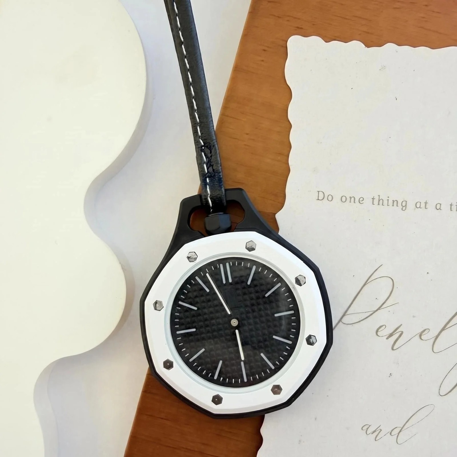 Octagonal Textured Dial Pendant Watch, Unisex, with Colorful Leather Strap