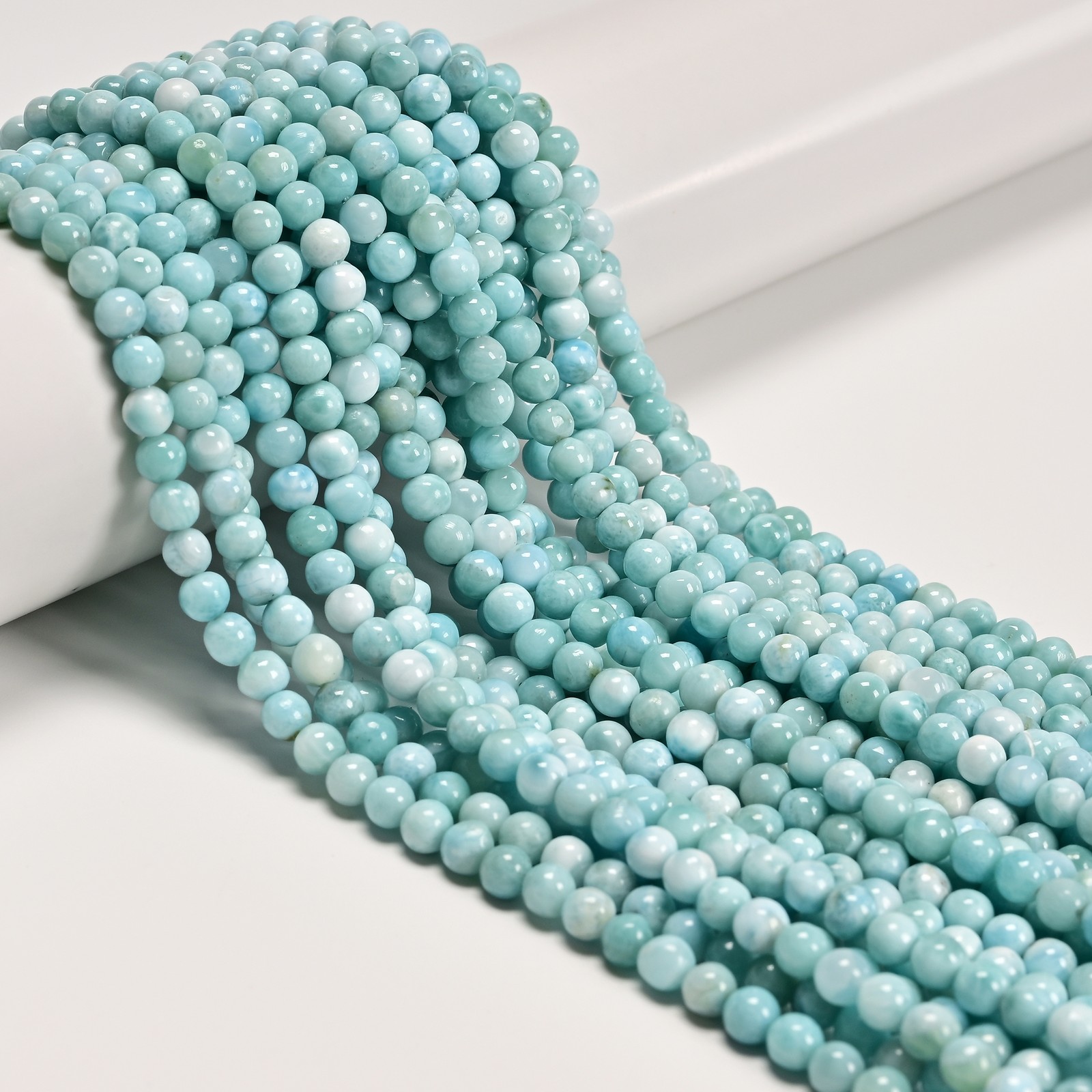 Natural Larimar Smooth Round Beads Size 5mm 6mm 15.5 ” Strand