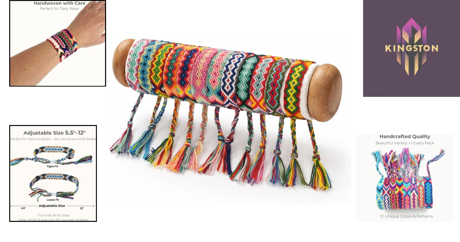 Colorful Artisan Friendship Bracelets – Adjustable Set of 12 for All Ages
