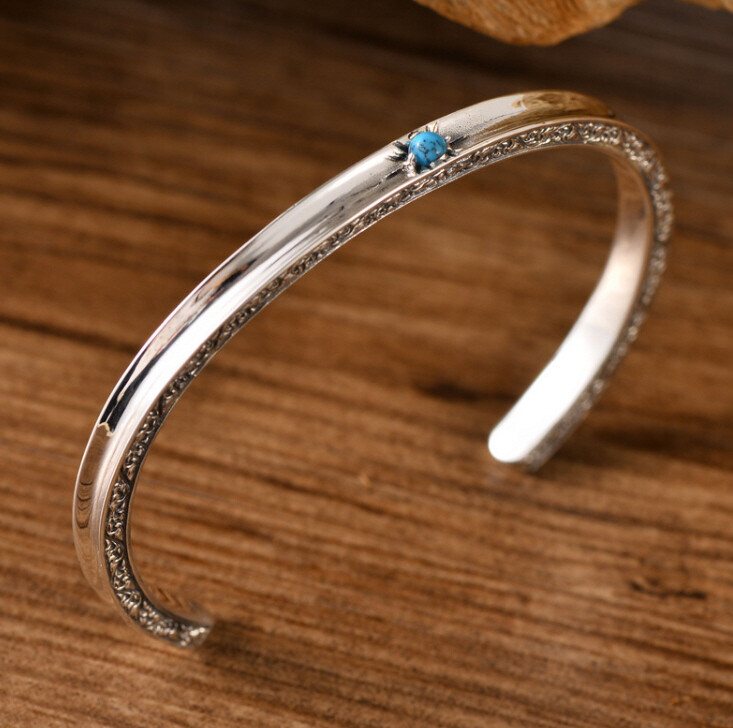 I01 Sterling Silver 925 Bangle with Small Turquoise