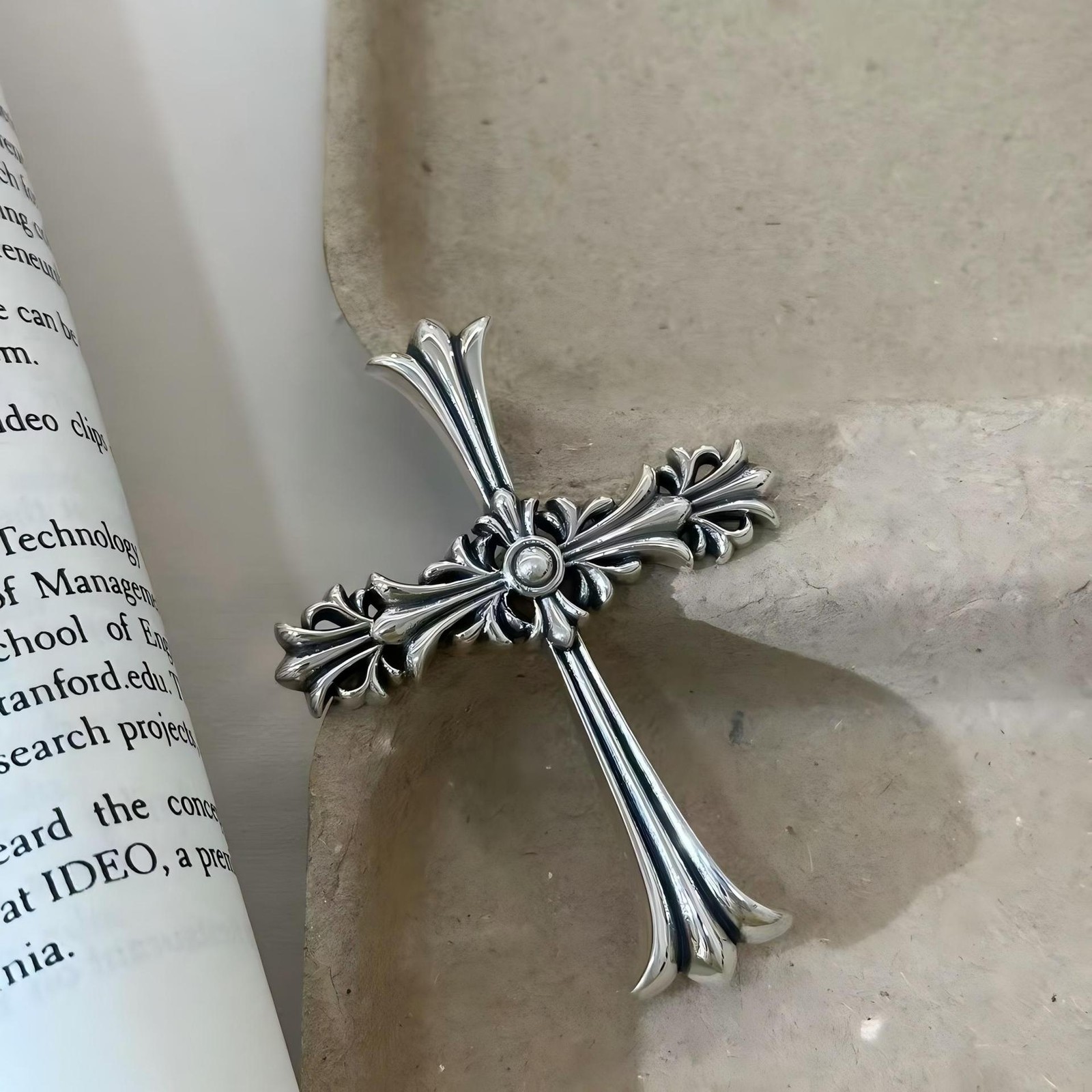 Heavy 24g 925 Sterling Silver Gothic Floral Cross Pendant Only Biker Men Jewelry
