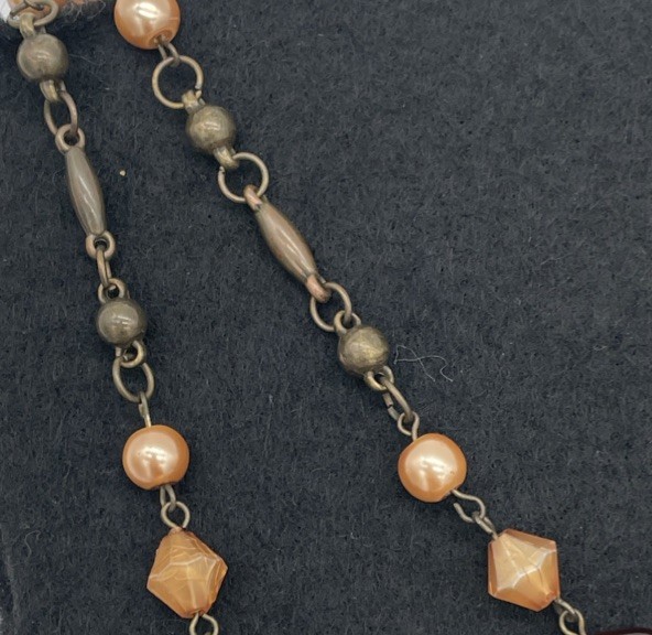 Vintage Style Brown Tones Beaded Layered Necklace With Geometric Beads 37 In