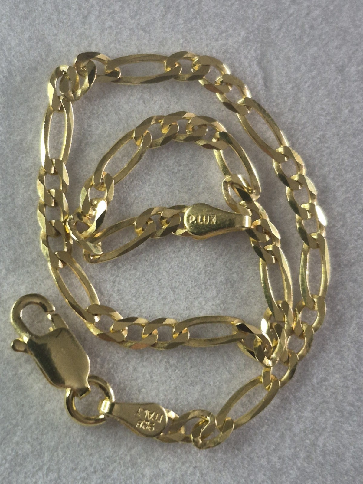 7in Gold Over Sterling 925 Silver 3mm Figaro Bracelet Italy Stamped Plux
