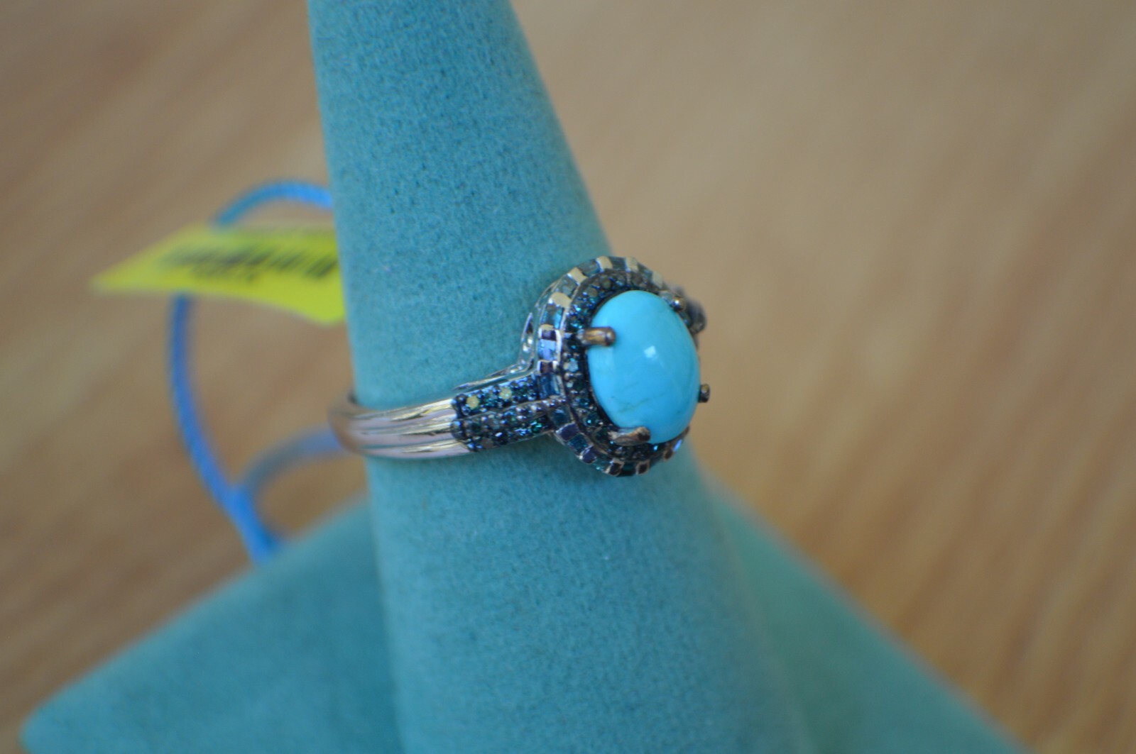 1.90ct AZ Sleeping Beauty Turquoise /Diamond Ring Platinum over Fine Silver Sz 9