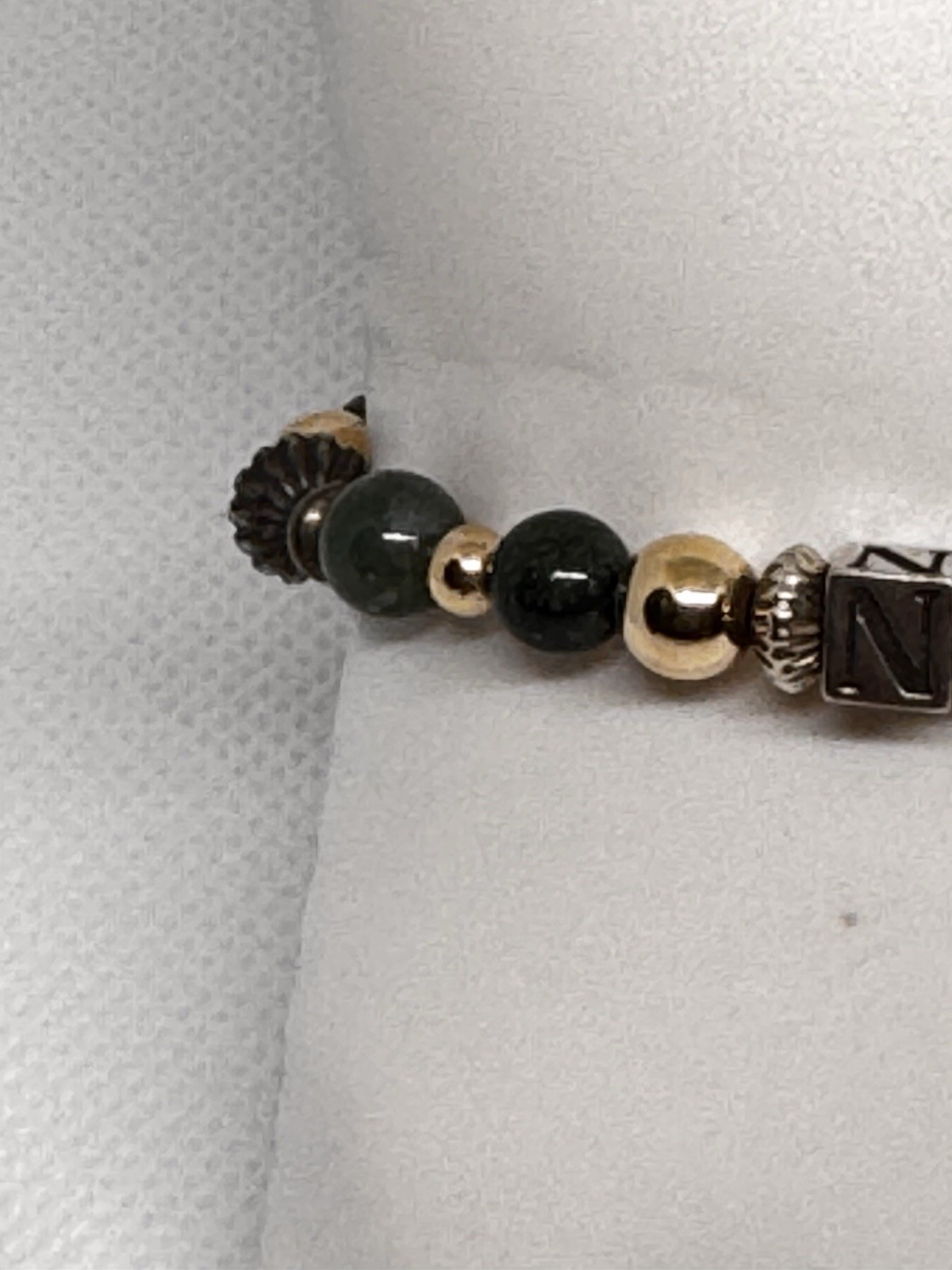 Vintage Sterling Silver NANA Bracelet 8.5” 22.4g Natural Jade Beads Toggle